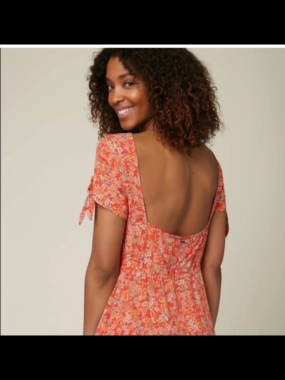 O'Neill Juniors' Luciana Coral Floral Tie-Detail Sleeve Mini Dress M - Picture 11 of 11